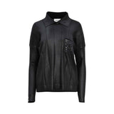 Oblique Women's Black Shimmer Knit Polo Sweater with Textured Pocket
