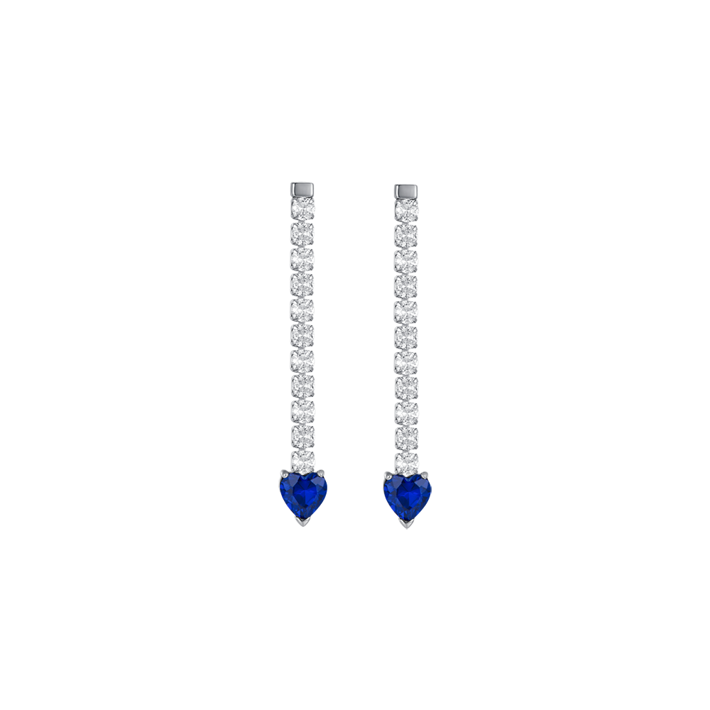 Luca Barra Ladies steel tennis earrings with white crystals and blue crystal hearts | Accessories | Earrings | Fashion Jewellery | Women | Women Earrings | Womens
