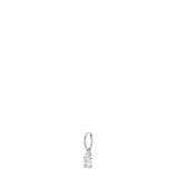 Silver-toned steel mono earring with a small round clear zircon and a dangling rectangular clear zircon.