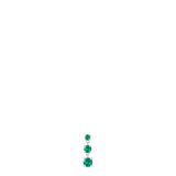 Silver-toned steel mono earring with three round green zircons, graduated in size from smallest at top to largest at bottom.