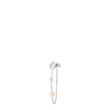 Silver-toned single earring with a star stud, white zircon, a rose-gold-toned moon, and a rose-gold-toned star charm connecte