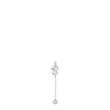 Single silver-toned steel earring with a coiled snake design, featuring a dangling chain and a round white crystal drop.
