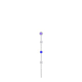 Silver-toned steel single dangle earring with a light purple round crystal stud, a blue round crystal, and clear crystal bow