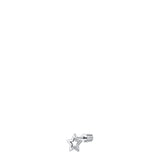 Silver-toned steel stud earring with a star shape, featuring clear zircon stones and a screw-back post.