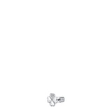 Silver-toned single stud earring shaped like a four-leaf clover, with clear zircon stones on one petal.