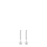 Pair of silver-toned steel dangle earrings, each featuring a line of white zircons and a polished star charm.