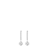 Pair of silver-toned steel drop earrings with a line of white zircons and a four-leaf clover charm.