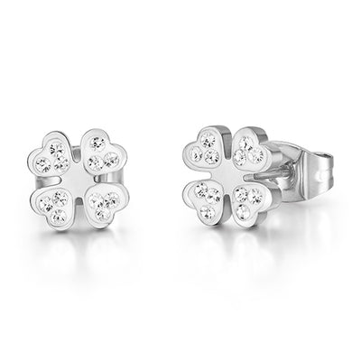 Luca Barra Ladies Steel Earrings with Four-Leaf Clover and Crystals