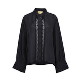 Momoni Women's FRANKLIN Shirt in Habutai with Valenciennes