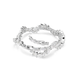 An interior perspective studio shot of the Swarovski Mesmera bracelet unclasped on a white background, highlighting the smooth, polished rhodium backings and the flexible, articulated link structure.