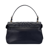 Rear view of the black mixed-texture Valentino Orlandi leather bag highlighting the clean, vertical stitching and minimalist aesthetic.