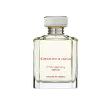 An 88ml clear glass bottle of Ormonde Jayne Frangipani Parfum, featuring red and black text, a tiered silver neck, and a rectangular silver cap.