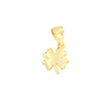 Gold-toned four-leaf clover charm with a small clear stone embedded in one leaf and a bail at the top.