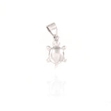 Small silver-toned turtle charm pendant with a polished finish and an integrated bail for attachment.