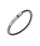 Police braided leather bracelet with black and grey strands, featuring a silver-toned metallic clasp with ribbed detailing.