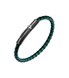 Police Modish braided leather bracelet in dark green and black with a gunmetal-toned barrel clasp.