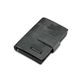 Grey camouflage print automatic card case with a textured finish and a Police brand logo plaque on the front.