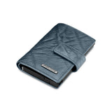Navy blue textured leather automatic card case with a front flap and a silver-toned Police brand plaque.