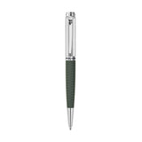 Silver-finished pen with a dark green textured barrel. Features a clip with a stylized 'P' logo and 'POLICE' text band.