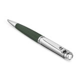 Silver-finished ballpoint pen with a dark green textured barrel. Silver-finished tip, clip with logo, and cap with "POLICE" t