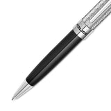 Black enamel pen with silver-toned textured upper barrel, silver-toned tip, and a band engraved with 'POLICE'.