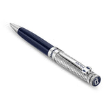 Navy blue ballpoint pen with silver-toned trims. Features a textured barrel, a clip with 'POLICE' text, and a blue 'P' logo o