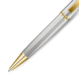 Silver-toned pen with a wavy textured body, gold-toned tip, and a gold-toned clip with "POLICE" text.