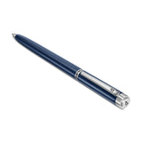 Polished dark blue enamel ballpoint pen with silver-toned trims. "POLICE" is engraved on the band, and a logo is on the clip