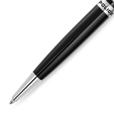 Black glossy ballpoint pen with a silver-toned conical tip and a silver-toned band engraved with "POLICE".
