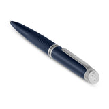 Navy blue ridged ballpoint pen with silver-toned clip, 'POLICE' band, and logo on the cap.