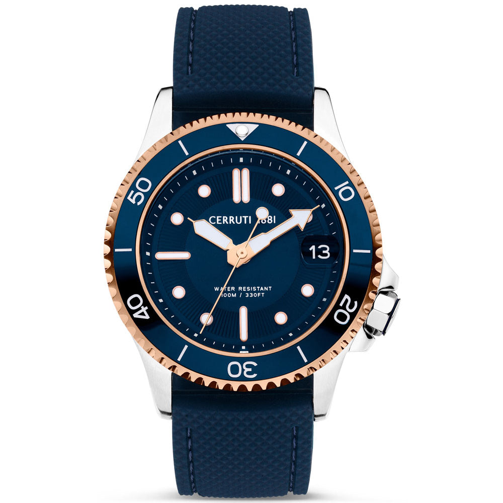Cerruti Pesaro Gents Blue Dial Blue Silicone Strap Watch – Blue Salon