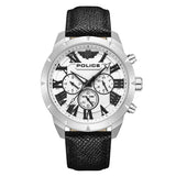 Police Roman Gents White Dial Black Leather Strap Watch