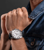 Police Roman Gents White Dial Black Leather Strap Watch