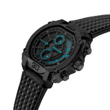 Police Men's Black Ion-Plated Multi-Function Watch with Electric Blue Accents