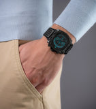Police Men's Black Ion-Plated Multi-Function Watch with Electric Blue Accents