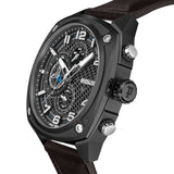 Police Men's Black Ion-Plated Cushion-Case Multi-Function Watch Set with Interchangeable Brown Leather & Blue Silicone Straps