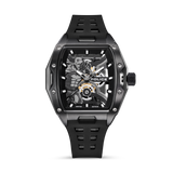 Black tonneau-shaped Police watch with a gunmetal-toned case, 3D Batman dial, and black silicon strap.