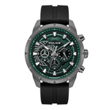Police Men's Gunmetal Ion-Plated Chronograph Watch with Green Dial & Black Silicone Strap