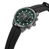 Police Men's Gunmetal Ion-Plated Chronograph Watch with Green Dial & Black Silicone Strap