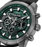 Police Men's Gunmetal Ion-Plated Chronograph Watch with Green Dial & Black Silicone Strap