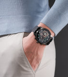Police Men's Gunmetal Ion-Plated Chronograph Watch with Green Dial & Black Silicone Strap