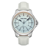 Police Mensor Gents White Dial White Leather Strap Watch