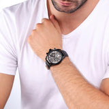 ساعة Police Menelik Gents Charcol Dial IP سوداء وحزام جلدي أسود