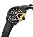 Police Underlined Gents Black Dial Black Case Black Leather Strap Watch