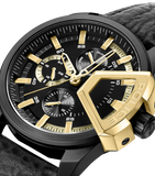 Police Underlined Gents Black Dial Black Case Black Leather Strap Watch