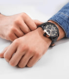 Police Underlined Gents Black Dial Black Case Black Leather Strap Watch