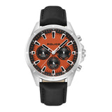 Police  Malawi Gents Matte Orange Dial Stainless Steel Steel Case Black Leather Starp Watch
