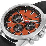 Police  Malawi Gents Matte Orange Dial Stainless Steel Steel Case Black Leather Starp Watch