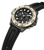Police Electrical Gents Black Dial Black Gold Plated Case Black Leather Strap Watch