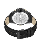 Police Electrical Gents Black Dial Black Gold Plated Case Black Leather Strap Watch